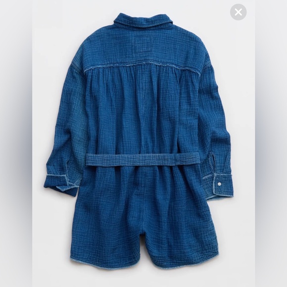 Aerie Gauzy Belted Romper Long Sleeve Oversized With Pockets XS - Picture 8 of 13